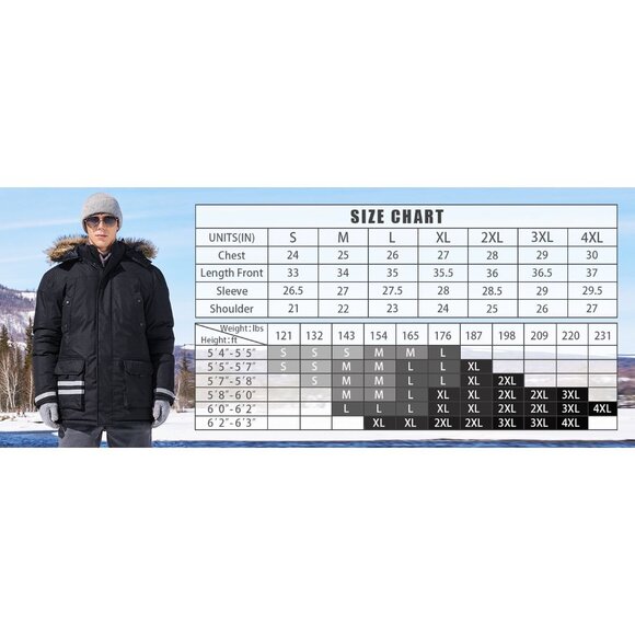 Mens Winter Hooded Parka Jacket With Reflective Stripes - Multiple Colors and Si - Picture 4 of 10